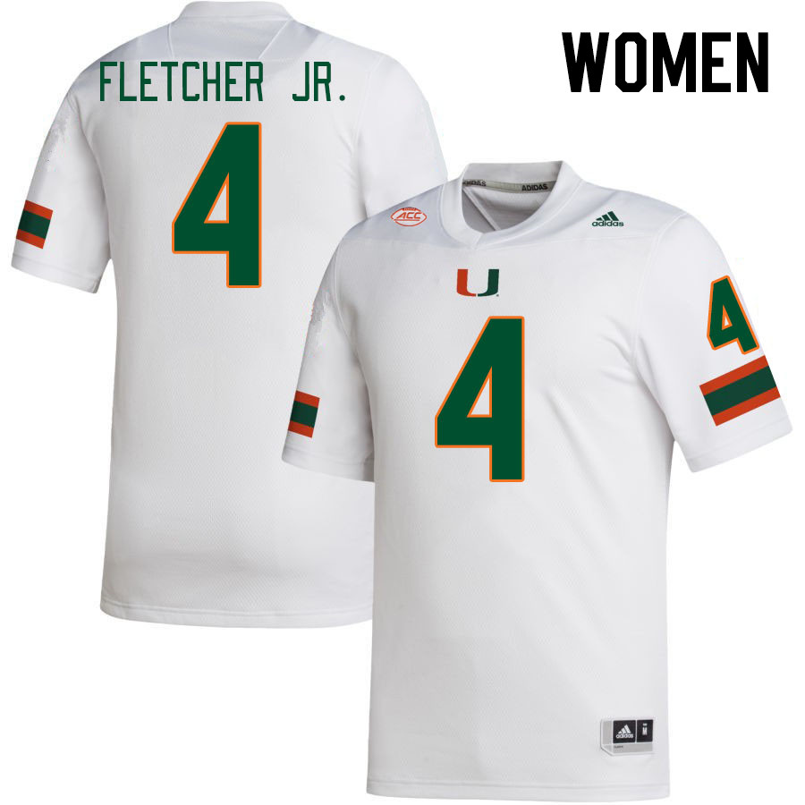 Women #4 Mark Fletcher Jr. Miami Hurricanes College Football Jerseys Stitched-White